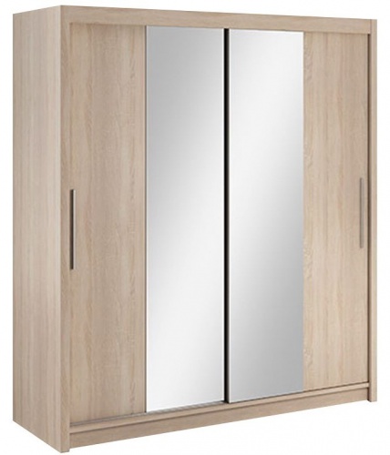 Šatní skříň Lisbeth II s posuvnými dveřmi a zrcadlem - dub sonoma