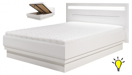 Manželská postel Irma 180x200cm s úložným prostorem a osvětlením - bílá