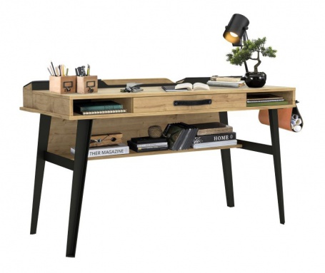 Velký industriální psací stůl Gamora - dub zlatý / černá
