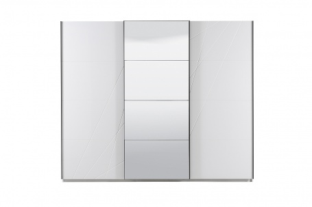 Třídveřová šatní skříň Aubrey s posuvnými dveřmi a zrcadlem - bílá
