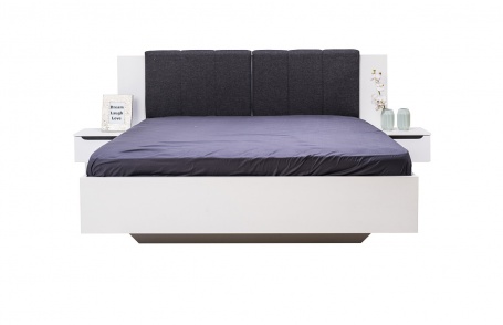 Manželská postel 160x200cm s nočními stolky Stuart - bílá/šedá/dub černý