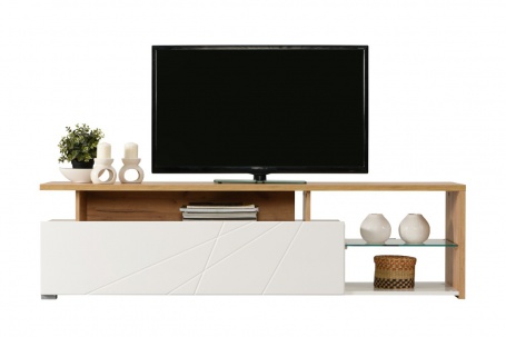 Televizní stolek Alaric - bílá/dub zlatý