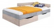 Studentská postel Omega 120x200cm s úložným prostorem - bílá/dub/beton
