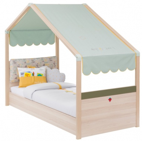 Dětská postel Beatrice 90x200cm se stříškou  - dub světlý/zelená