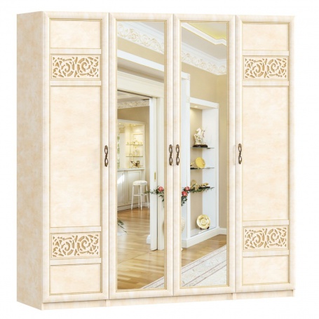 Čtyřdveřová sestava skříní s kombinovanými dveřmi do ložnice Sofia - béžová/lento