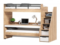 Vyvýšená postel s výsuvným psacím stolem a lůžkem Trendy 90x200cm - dub zlatý/bílá/černá