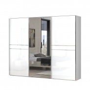 Třídveřová posuvná skříň se zrcadlem Tiana š.272cm - bílá