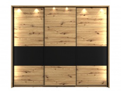Šatní skříň s posuvnými dveřmi a LED rámem 270 Nathan - dub artisan/černá