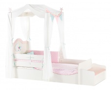 Dětská postel 90x200 s lavicí Sunbow - béžová/růžová