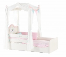 Dětská postel 90x200 s nebesy Sunbow - béžová/růžová