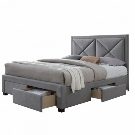 Luxusní postel s úložným prostorem, látka šedý melír, 180x200, XADRA