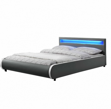 Manželská postel s RGB LED osvětlením, šedá, 180x200, DULCEA
