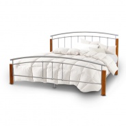 Manželská postel, dřevo olše / stříbrný kov, 140x200, MIRELA