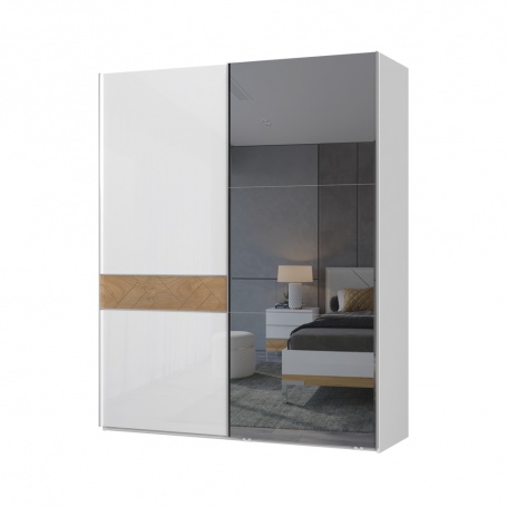 Dvoudveřová šatní skříň s posuvnými dveřmi a zrcadlem I Salinger - ořech pacifik/bílá