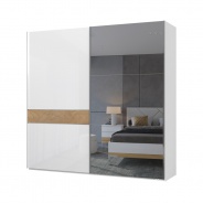 Dvoudveřová šatní skříň s posuvnými dveřmi a zrcadlem II Salinger - ořech pacifik/bílá - výběr provedení