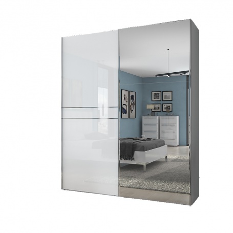 Dvoudveřová posuvná skříň se zrcadlem Tiana š.182cm – bílá