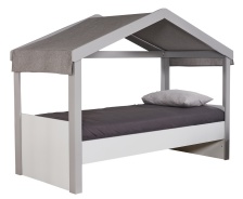 Domečková postel 90x200 s látkovou stříškou Spencer - bílá/šedá