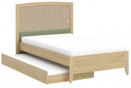 Studentská postel 120x200cm s čelem a přistýlkou Habitat - dub/zelená