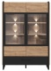 Nízká prosklená vitrína s osvětlením Artur - dub waterford/černá