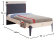 Studentská postel 100x200cm s poličkou Lincoln - rozměry