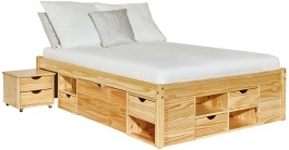 Manželská postel 140x200cm s výsuvnými nočními stolky a úložným prostorem Diablo - borovice