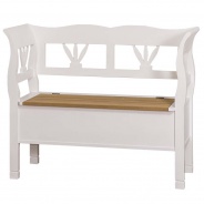 Dřevěná lavice s úložným prostorem HONEY, bílá - dubový sedák - výběr vosku