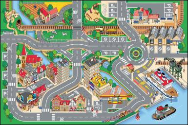 Levně Dětský hrací koberec město s přístavem